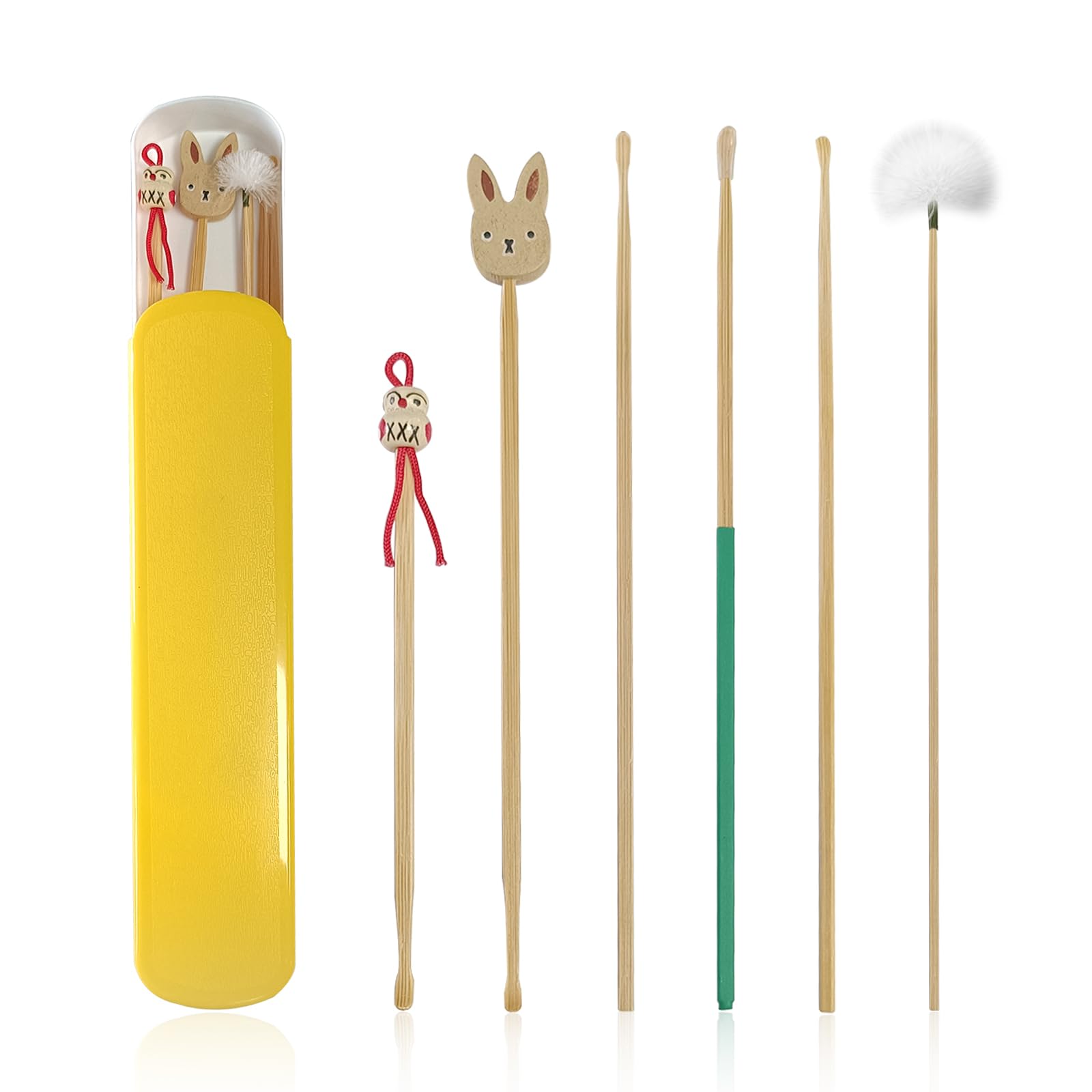 Bamboo Ear Pick Set with Storage Case — Four bamboo tools and a case